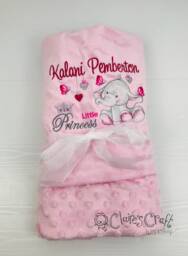 Luxury Baby Bubble Blanket in Blue, Pink Or White With Cute Elephant Design & Babies Name For Births, Christenings, Gifts, Birthday - thumbnail 1