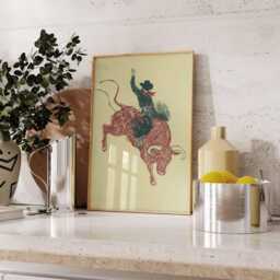 Cowboy Bull Riding Print, Western Rodeo Poster, Vintage Ranch Wall Art, Rustic Decor, Wild West Rider Artwork - thumbnail 2
