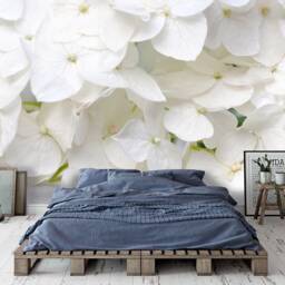 3D White Hydrangea Wallpaper, Floral Wall Mural, Peel & Stick - thumbnail 3