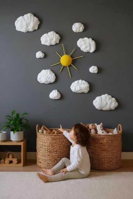 3D Sun & White Clouds Wall Hanging Sunshine Themed Nursery Decor Set - image 1