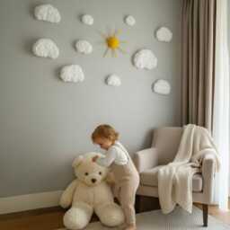 3D Sun & White Clouds Wall Hanging Sunshine Themed Nursery Decor Set - thumbnail 3