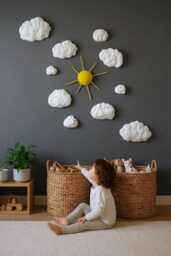 3D Sun & White Clouds Wall Hanging Sunshine Themed Nursery Decor Set