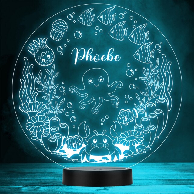 Kids Sealife Creature Round Octopus Personalised Gift Any Colour Led Night Light - image 1