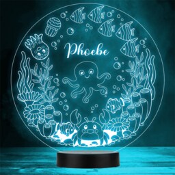 Kids Sealife Creature Round Octopus Personalised Gift Any Colour Led Night Light