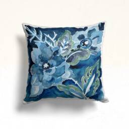 Blue Floral Cushion Cover, Turquoise Flower Pillow Case, Decorative Living Room Bedroom Throw, Garden Textiles - thumbnail 3