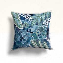 Blue Floral Cushion Cover, Turquoise Flower Pillow Case, Decorative Living Room Bedroom Throw, Garden Textiles - thumbnail 2