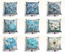 Blue Floral Cushion Cover, Turquoise Flower Pillow Case, Decorative Living Room Bedroom Throw, Garden Textiles