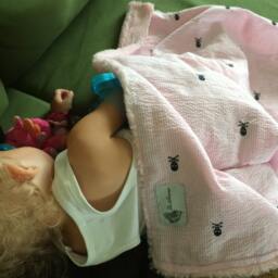 "Pink Seersucker Embroidered Skulls Baby Minky Blanket ""My Little Minx" - thumbnail 2