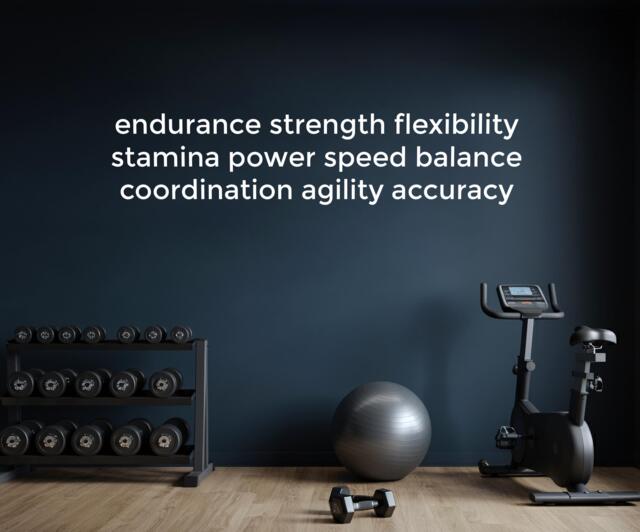 Fitness Motivation Wall Decal, Endurance Strength Flexibility Stamina Power Speed Balance Coordination Agility Accuracy, Word Cloud For Gym - image 1