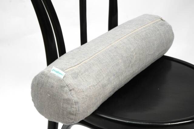 Bolster Pillow, Roll Neck Buckwheat Light Blue/Natural Grey Striped Linen Bolster Buckwheat 5'x20'/13x50cm Pillow - image 1