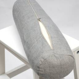 Bolster Pillow, Roll Neck Buckwheat Light Blue/Natural Grey Striped Linen Bolster Buckwheat 5'x20'/13x50cm Pillow - thumbnail 2