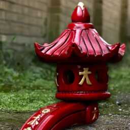 Large Pagoda Sculpture Red Figurine Concrete Lantern Statue Japanese Decoration Pagoda Lover Gift Zen Garden Ornament Yard Art - thumbnail 3
