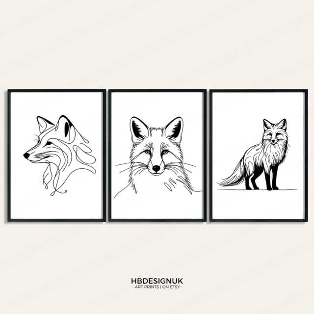 Minimalist Fox Wall Art - Black & White Prints - Foxes Artwork Animal Decor Line Drawing Poster Design Minimal Abstract Sketch - image 1