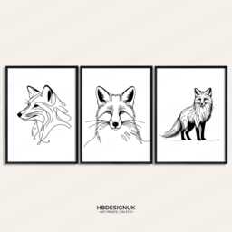Minimalist Fox Wall Art - Black & White Prints - Foxes Artwork Animal Decor Line Drawing Poster Design Minimal Abstract Sketch - thumbnail 1