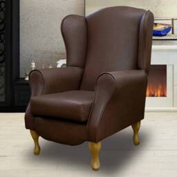 Brown Faux Leather Wingback Armchair Handmade Fireside Accent Chair - thumbnail 3