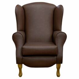 Brown Faux Leather Wingback Armchair Handmade Fireside Accent Chair - thumbnail 2