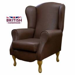 Brown Faux Leather Wingback Armchair Handmade Fireside Accent Chair - thumbnail 1