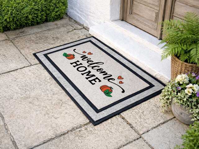 Welcome Home Pumpkin Doormat - Washable Fall Porch Decor - image 1