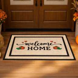 Welcome Home Pumpkin Doormat - Washable Fall Porch Decor - thumbnail 3
