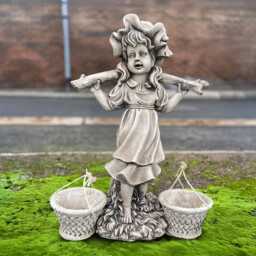 Large Girl With Two Flower Pot Sculpture Cement Planter Statue Stone Dual Plant Art Outdoor Child Decor - thumbnail 2