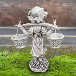 Large Girl With Two Flower Pot Sculpture Cement Planter Statue Stone Dual Plant Art Outdoor Child Decor - thumbnail 4