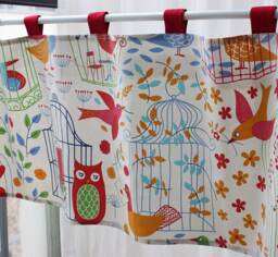 Tab Top Cafe Curtain Window Valance/Kitchen Curtain/Kids Curtain/Child Playroom/Bathroom Shower Curtain-Birds Owl Birdcage, Free Gift - thumbnail 1