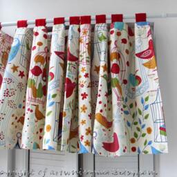 Tab Top Cafe Curtain Window Valance/Kitchen Curtain/Kids Curtain/Child Playroom/Bathroom Shower Curtain-Birds Owl Birdcage, Free Gift - thumbnail 2