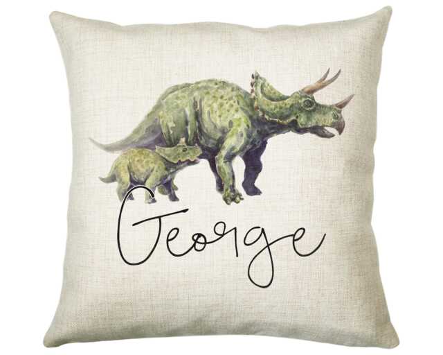 Personalised Dinosaur Cushion Gift Printed Name Design - Throw Pillow For Boy Girl Kids Bedroom Birthday Christmas Cs166 - image 1