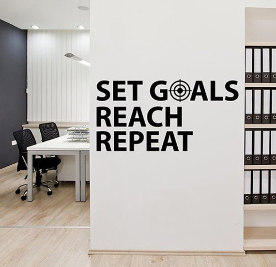 Set Goals Reach Repeat Motivational Words Wall Decal Success Business Life Inspirational Quote Vinyl Sticker Art Home Room Office Decor 22Qs - image 1