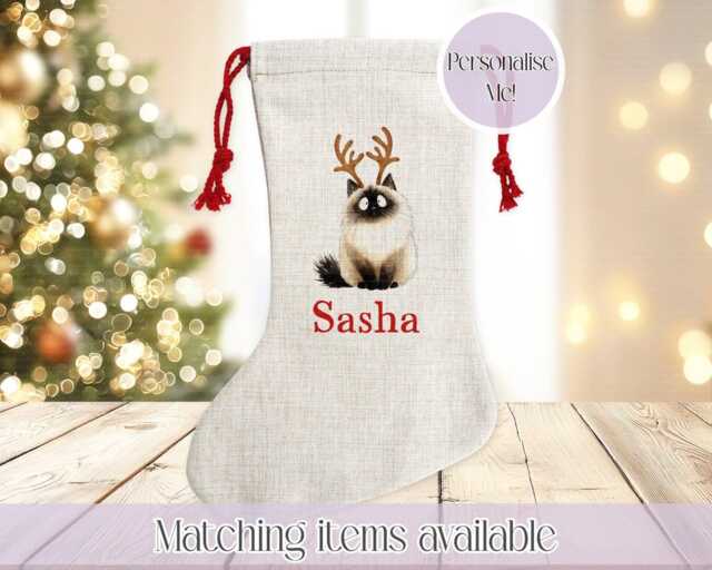 Personalised Cat Illustration Pet Stocking - Christmas For Pets Various Breeds Ans Colours Custom Santa Sack - image 1