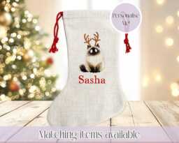 Personalised Cat Illustration Pet Stocking - Christmas For Pets Various Breeds Ans Colours Custom Santa Sack