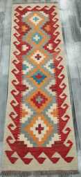 Classic Runner Rug, Handmade Artisan Afghan Turkish Scandinavian Navajo Bohemian Wool Flatweave Multicolour Kilim Rug 203x62 cm - thumbnail 1