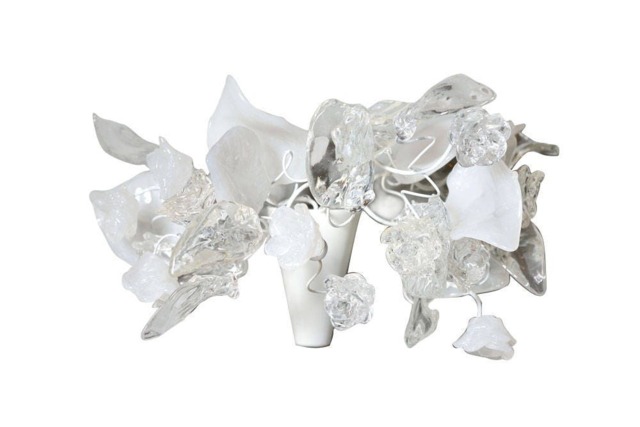 Resin Flower Bouquet Wall Sconce - White & Clear Bedroom Lighting - image 1