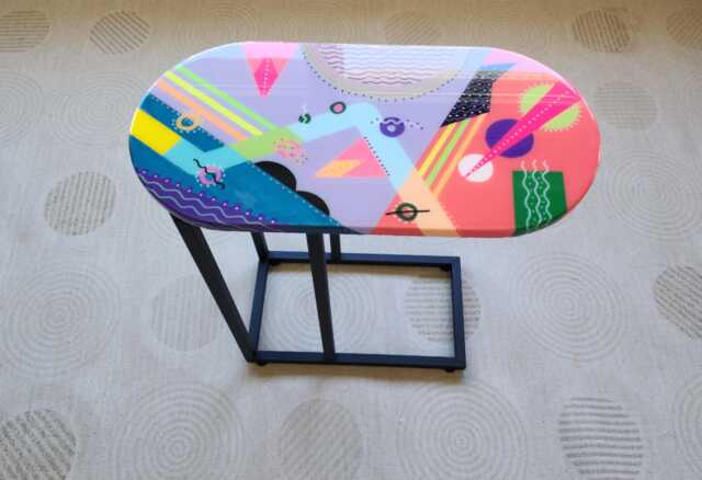 Handmade Colorful Resin C Table Wooden Couch/Laptop Stand - image 1