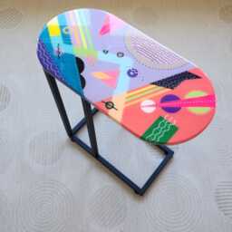 Handmade Colorful Resin C Table Wooden Couch/Laptop Stand - thumbnail 2
