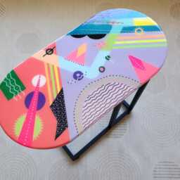 Handmade Colorful Resin C Table Wooden Couch/Laptop Stand - thumbnail 4