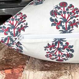 1608. Sarita Red/Blue Block Print - 100% Organic Cotton Cushion Cover - thumbnail 2