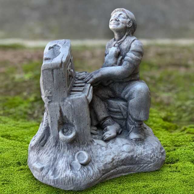 Stone Man Playing Piano Sculpture Concrete Musician Figurine Garden Artistic Statue Handmade Lawn Ornament Patio Decoration Cement Art Gift - image 1