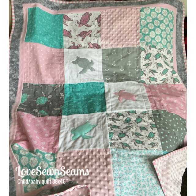 Sea Turtle Quilt/Sea Crib Bedding/Sea Baby Blanket/Sea Accent Pillow - image 1