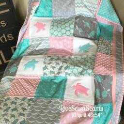 Sea Turtle Quilt/Sea Crib Bedding/Sea Baby Blanket/Sea Accent Pillow - thumbnail 3