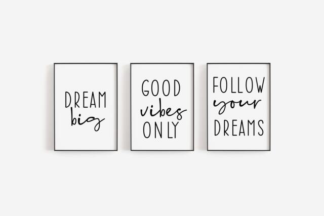 Classroom Prints - Dream Big Follow Your Dreams Good Vibes Only- New Home Wall Art Set Of 3