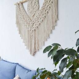 Large Macrame Wall Hanging, Flower Art, Bohemian Decoration, Woven Mural, Housewarming Gift, Headboard - thumbnail 4