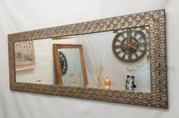 Full Length Wall Mirror Wood Square Mosaic Design Frame Champagne Or Antique Silver Colour Bevelled Edge 137x46cm - 54x18 Inches