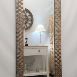 Full Length Wall Mirror Wood Square Mosaic Design Frame Champagne Or Antique Silver Colour Bevelled Edge 132x53cm - 52x21 Inches - thumbnail 2