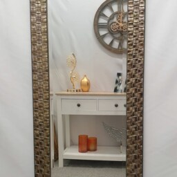 Full Length Wall Mirror Wood Square Mosaic Design Frame Champagne Or Antique Silver Colour Bevelled Edge 132x53cm - 52x21 Inches - thumbnail 3