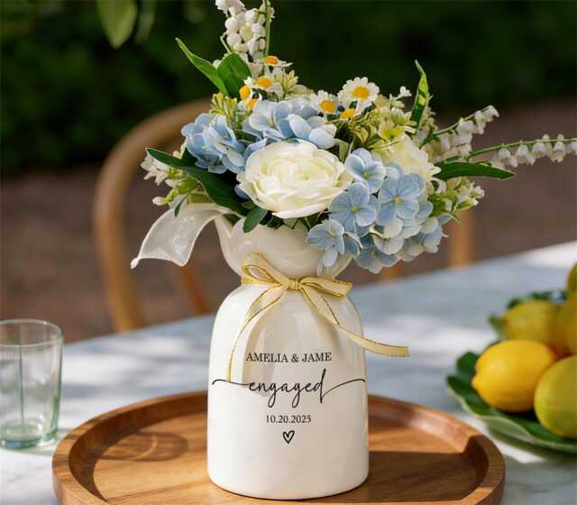 Personalized Engagement Gift, Custom Engaged Flower Vase, New Couple Gifts, Wedding Gift For - image 1