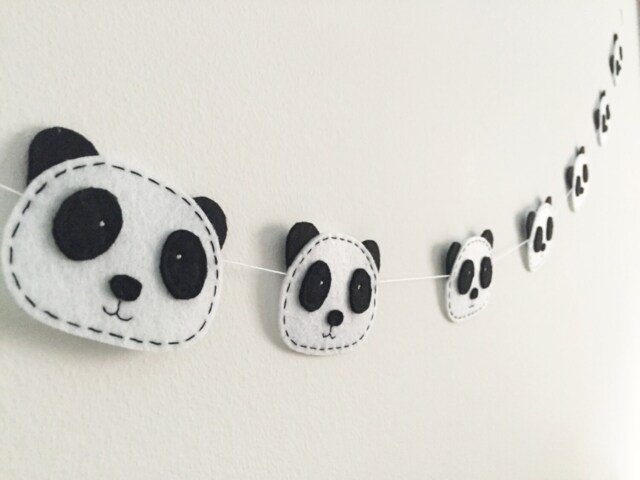 Panda Felt Garland Black & White Monochrome Modern Nursery Baby Shower Gift Gender Reveal Party Kids Room Decor Scandi Banner Lover - image 1
