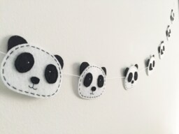 Panda Felt Garland Black & White Monochrome Modern Nursery Baby Shower Gift Gender Reveal Party Kids Room Decor Scandi Banner Lover - thumbnail 1