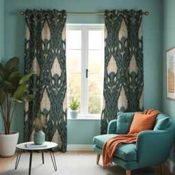 Art Deco Dark Green Curtains, Classic Style Drapes With Cream Floral Pattern, Botanical Window Panels, Custom Made To Measure Curtains - thumbnail 2