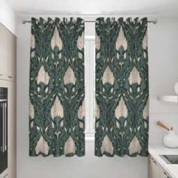 Art Deco Dark Green Curtains, Classic Style Drapes With Cream Floral Pattern, Botanical Window Panels, Custom Made To Measure Curtains - thumbnail 3